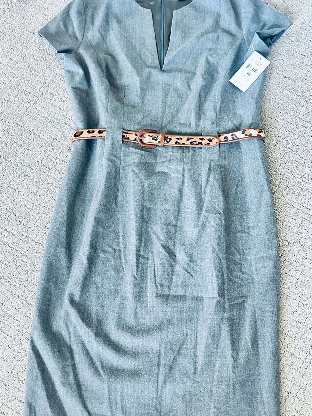 NWT Ralph Lauren Gray Virgin Wool Belted Sheath Dress Size 14